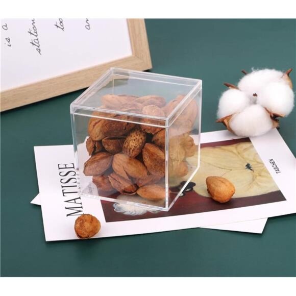 Clear Acrylic Box with Lid, 4 Pack 4x4x4 inches Clear Plastic Box for Organize - Picture 5 of 8